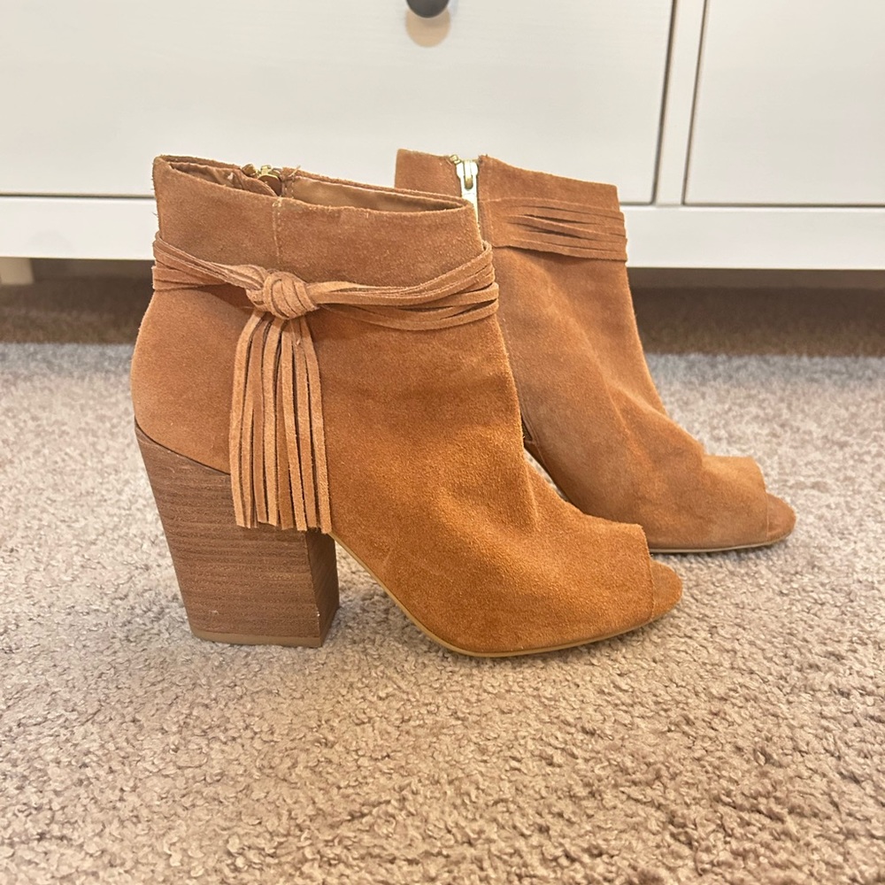 Steve Madden Fringe Open Toe Suede Bootie